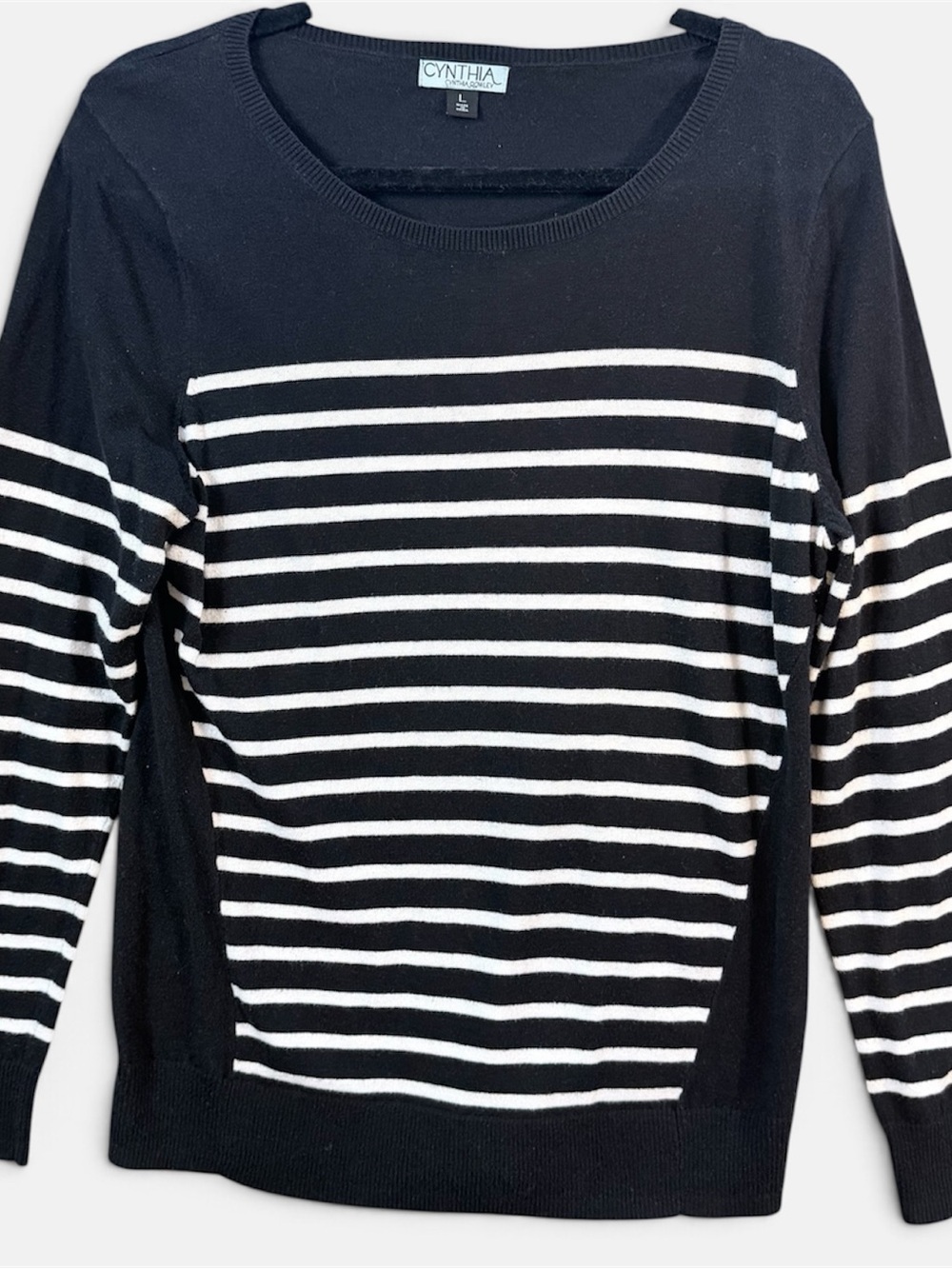 Cynthia Rowley Black & White Striped Crewneck Sweater